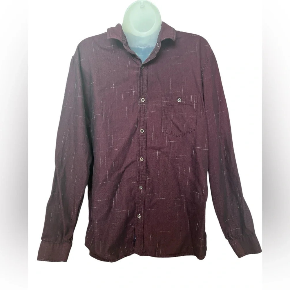 Men’s Mavi Long Sleeve Button Front, Slim Fit Burgundy Print, Size XL